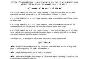 Quyết định 434/QĐ-BKHĐT 2014 thủ tục hành chính được sửa đổi thuộc Bộ Kế hoạch Đầu tư