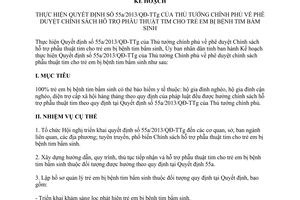 Kế hoạch 41/KH-UBND thực hiện QĐ 55a/2013/QĐ-TTg chính sách hỗ trợ phẫu thuật tim cho trẻ em