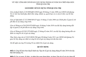 Quyết định 20/QĐ-SXD năm 2014 công bố chỉ số giá xây dựng tháng 02 Quảng Trị