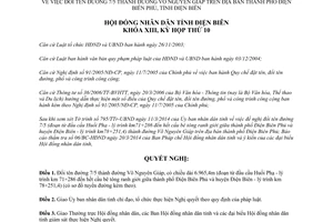 Nghị quyết 336/NQ-HĐND 2014 đổi tên đường 7/5 thành đường Võ Nguyên Giáp Điện Biên