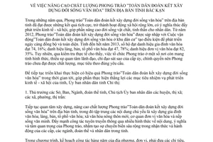 Chỉ thị 04/2014/CT-UBND nâng cao chất lượng toàn dân đoàn kết xây dựng đời sống văn hóa Bắc Kạn