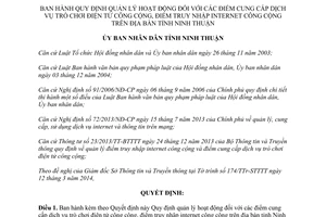 Quyết định 28/2014/QĐ-UBND quản lý trò chơi điện tử truy nhập internet công cộng Ninh Thuận