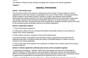 Circular No. 15/2014/TT-BCA regulating the vehicle registration