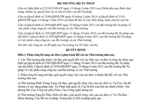 Quyết định 755/QĐ-BTP năm 2014 phân công bổ sung các đơn vị địa bàn phụ trách các Thứ trưởng