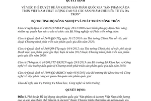 Quyết định 674/QĐ-BNN-BKHCN năm 2014 phê duyệt khung sản phẩm quốc gia Sản phẩm cá da trơn