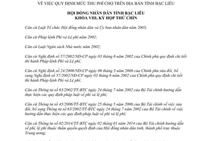 Nghị quyết 01/2014/NQ-HĐNĐ quy định mức thu phí chợ Bạc Liêu