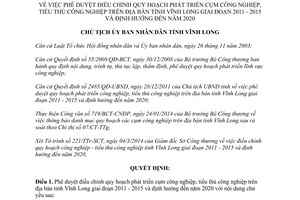 Quyết định 530/QĐ-UBND 2014 quy hoạch phát triển cụm công nghiệp Vĩnh Long 2011 2015 định hướng đến 2020