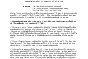 Hướng dẫn 403/HD-TLĐ hoạt động vì sự tiến bộ phụ nữ năm 2014