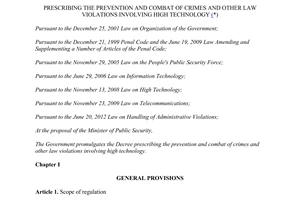 Decree No. 25/2014/ND-CP prevention combat of crimes and other law violations involving high technology