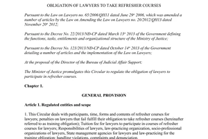 Circular No. 10/2014/TT-BTP obligation of lawyers to take refresher courses