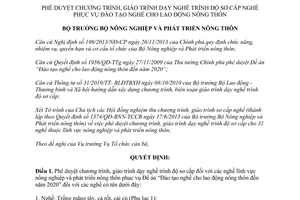 Quyết định 481/QĐ-BNN-TCCB 2014 duyệt chương trình dạy nghề sơ cấp nghề lao động nông thôn