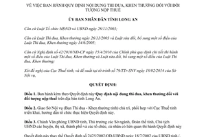 Quyết định 18/2014/QĐ-UBND thi đua khen thưởng đối tượng nộp thuế Long An