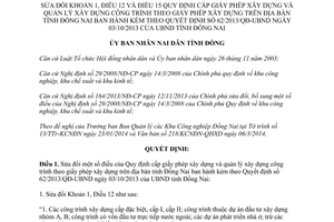 Quyết định 10/2014/QĐ-UBND cấp giấy phép quản lý xây dựng công trình Đồng Nai