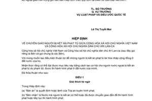 Thông báo 23/2017/TB-LPQT hiệu lực Hiệp định chuyển giao người bị phạt tù Việt Nam Xri Lan-ca