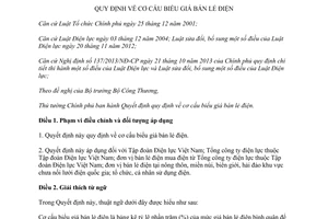 Quyết định 28/2014/QĐ-TTg cơ cấu biểu giá bán lẻ điện