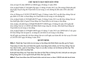 Quyết định 1005/QĐ-UBND năm 2014 thành lập Trạm kiểm tra tải trọng xe lưu động Bình Định