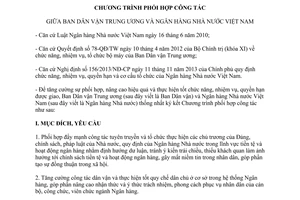 Chương trình 09/CTPH-BDV-NHNN 2014 phối hợp công tác giữa Ban Dân vận và Ngân hàng Nhà nước