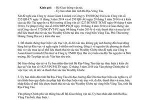 Công văn 3030/VPCP-KTN 2014 đề nghị mua số phế liệu thanh thải từ xác tàu Wealthy Globe biển Vũng Tàu