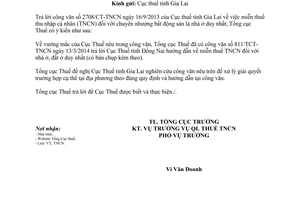 Công văn 1078/TCT-TNCN miễn thuế TNCN chuyển nhượng nhà ở đất ở duy nhất 2014