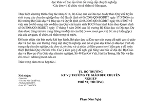 Công văn 1750/BGDĐT-GDCN 2014 xin ý kiến góp ý Dự thảo Quy chế tuyển sinh trung cấp chuyên nghiệp