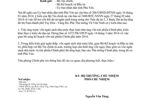 Công văn 2303/VPCP-KTTH hỗ trợ vốn kết dư từ ngân sách trung ương Dự án hạ tầng đô thị Nam Phú Yên