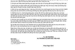 Công văn 1842/BGDĐT-GDTH năm 2014 đánh giá học sinh Mô hình trường học mới Việt Nam