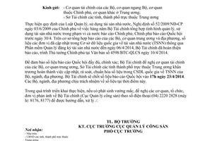 Công văn 4717/BTC-QLCS 2014 chốt cơ sở dữ liệu quốc gia tài sản nhà nước báo cáo Quốc hội