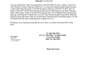 Công văn 2995/BCT-KHCN 2014 tổ chức được chứng nhận phân bón vô cơ