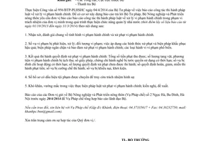 Công văn 1845/BNN-PC công tác thi hành pháp luật xử phạt vi phạm hành chính 2014 BNN