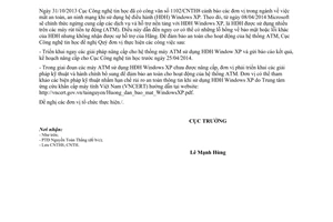 Công văn 374/CNTH8 năm 2014 rà soát hệ thống máy ATM sử dụng hệ điều hành Windows XP