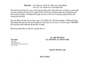 Công văn 1891/BNN-PC báo cáo công tác pháp chế 6 tháng đầu năm nhiệm vụ 6 tháng cuối 2014 Bộ NNPTNT
