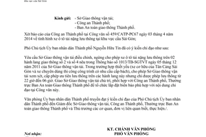 Công văn 3006/VP-ĐTMT 2014 ô tô tải nặng lưu thông khu vực cầu Sài Gòn Hồ Chí Minh