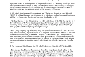Công văn 463/GSQL-TH năm 2014 vướng mắc C/O mẫu AJ và JV