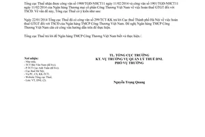 Công văn 1354/TCT-DNL năm 2014 hoàn thuế giá trị gia tăng tài sản cố định Ngân hàng Công Thương