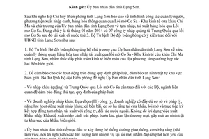 Công văn 1125/BTL-CK 2014 quản lý hàng hóa thông quan tại Lối mở Co Sa Chi Ma Lạng Sơn