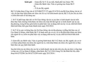 Công văn 2229/BYT-KCB 2014 tăng cường khám sức khỏe cho người lái xe