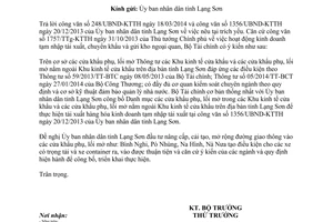 Công văn 5343/BTC-TCHQ 2014 cửa khẩu phụ lối mở được tái xuất hàng hóa tạm nhập tái xuất Lạng Sơn