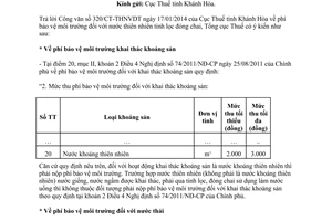 Công văn 1377/TCT-CS năm 2014 phí bảo vệ môi trường đối với nước thiên nhiên tinh lọc đóng chai