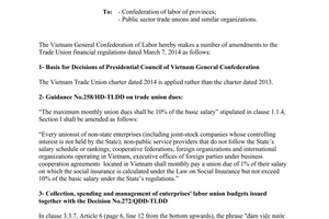 Offical dispatch 449/TLD amendments to Trade Union financial regulations
