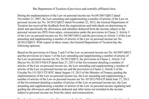 Official Dispatch No. 1381/TCT-TNCN dated 2014 allowances subsidies issued to personal income tax