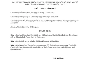 Quyết định 493/QĐ-TTg năm 2014 Kế hoạch triển khai thi hành Luật Phòng cháy Chữa cháy sửa đổi