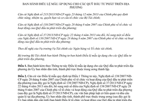 Thông tư 42/2014/TT-BTC Điều lệ mẫu Quỹ đầu tư phát triển địa phương