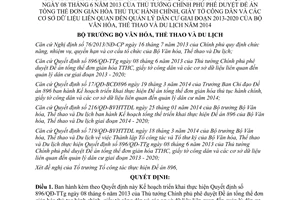 Quyết định 1029/QĐ-BVHTTDL thực hiện 896/QĐ-TTg đơn giản thủ tục hành chính quản lý dân cư 2013-2020