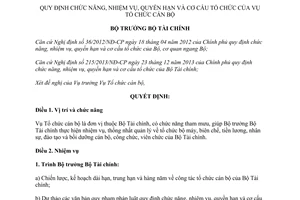 Quyết định 699/QĐ-BTC nhiệm vụ quyền hạn cơ cấu tổ chức Vụ Tổ chức cán bộ 2014
