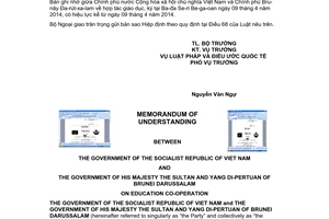 Thông báo hiệu lực Bản ghi nhớ hợp tác giáo dục giữa Việt Nam Bru-nây Đa-rút-xa-lam