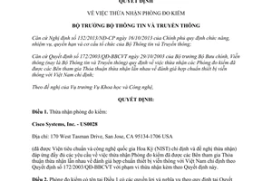 Quyết định 407/QĐ-BTTTT năm 2014 thừa nhận phòng đo kiểm Cisco Systems, Inc. US0028