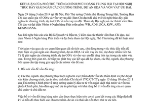 Thông báo 149/TB-VPCP kết luận Hội nghị thúc đẩy giải ngân dự án ODA vốn vay ưu đãi 2014