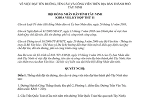 Nghị quyết 04/2014/NQ-HĐND đặt tên đường tên cầu công viên Tây Ninh