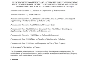 Decree No. 29/2014/ND-CP competence and procedures for establishment of state ownership over property