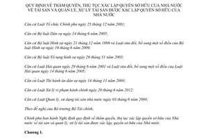 Nghị định 29/2014/NĐ-CP thẩm quyền thủ tục xác lập quyền sở hữu Nhà nước về tài sản